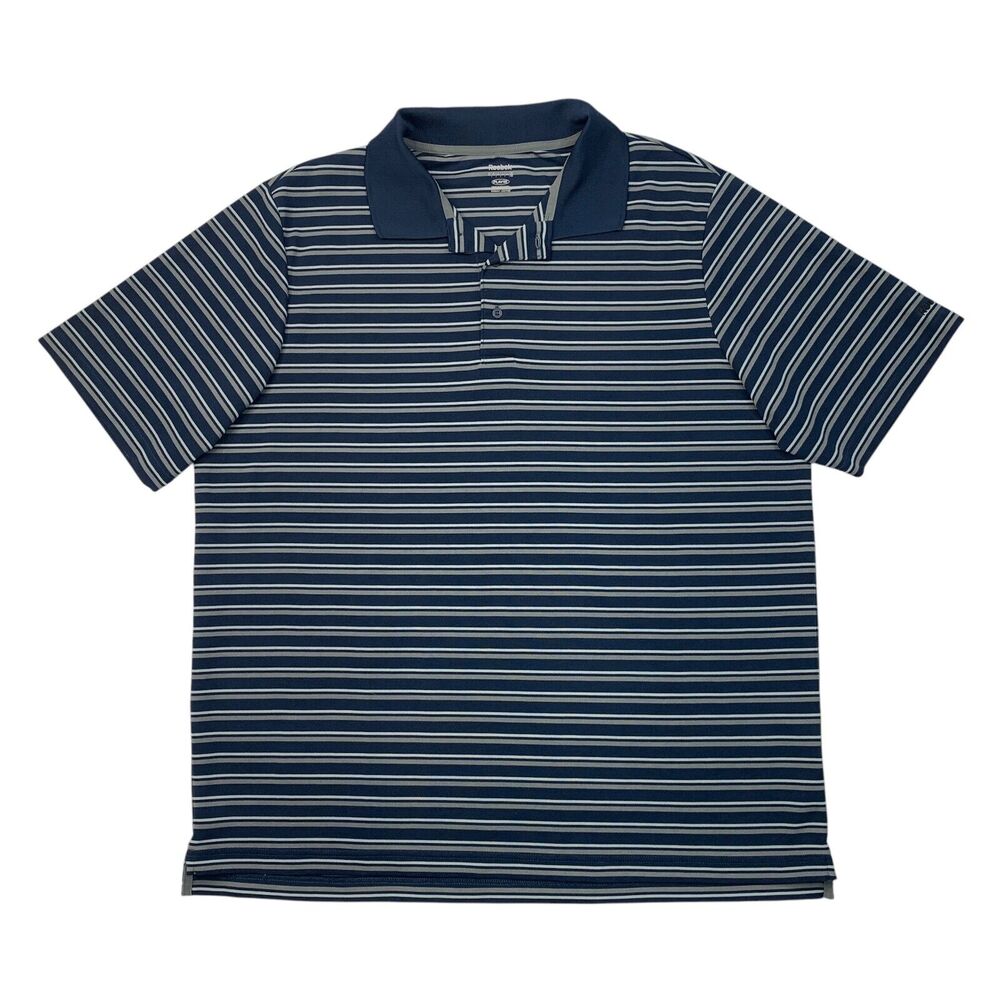Reebok Golf Shirt Mens 2XL Storm PlayDry Striped Performance Polo Droptail Hem